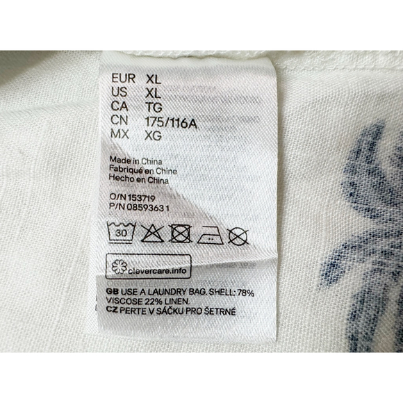 H&M Desmond & Dempsey Collab White Blue Palm Print Dress XL Linen Blend Hawaiian - Picture 5 of 6